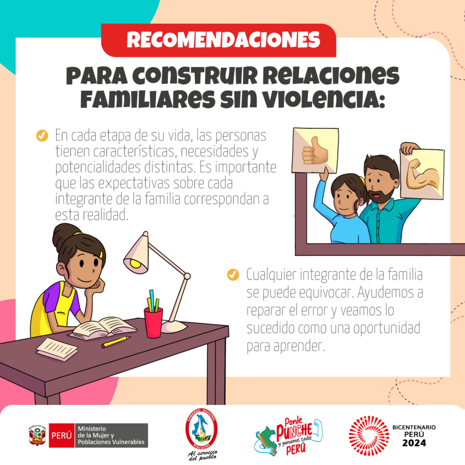 Recomendaciones para construir relaciones familiares sin violencia